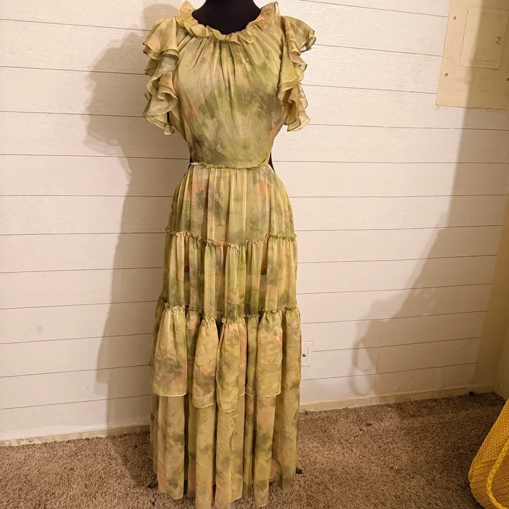 MISA Los Angeles Lana Dress in Chartreuse Abstract - Picture 4 of 9